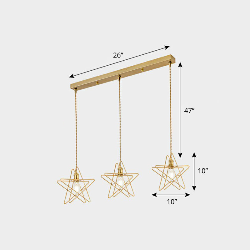 3-Head Nordic Metal Pendant Light - Wire Frame Cluster Ceiling Fixture For Dining Room Gold / C