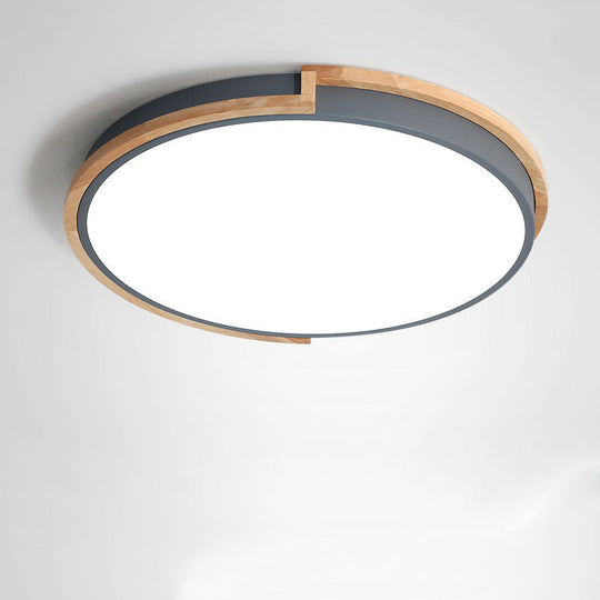 Nordic Led Flush Mount Ceiling Light With Acrylic Shade And Wood Frame - Perfect For Bedrooms Grey