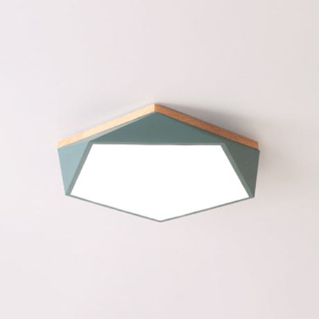 Geometric Led Ceiling Light With Wood Accent - Modern Acrylic Flush Mount For Bedroom Green / 16.5