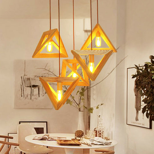 Modern Beige Pendant Lamp With Wooden Frame - 1-Head Dining Room Ceiling Hang Light Wood / 12.5’