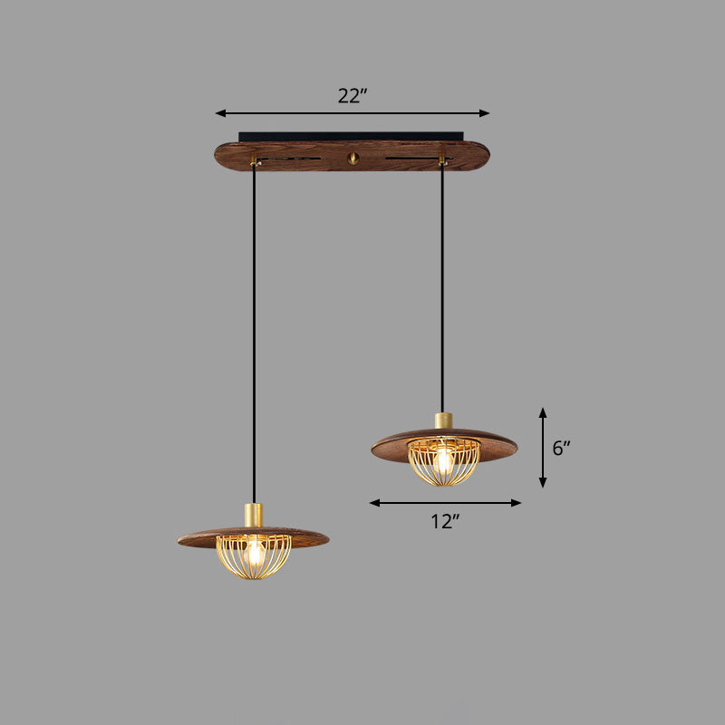 Contemporary Wooden Pendant Light With Cage Bottom - 1-Light Hanging Ceiling Fixture 2 / Coffee