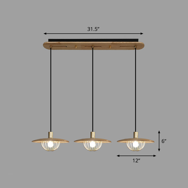 Contemporary Disc Pendant Light With Wooden Finish And Cage Bottom - 1-Light Ceiling Lighting 3 /