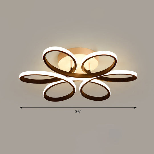 Modern Led Black Floral Metal Flush Light For Bedroom Ceiling / 36’ Remote Control Stepless Dimming