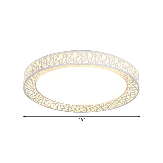 Contemporary Led White Flush Mount Lamp For Bedroom - 15’/19’/23’ Wide Ring Acrylic Lighting Fixture