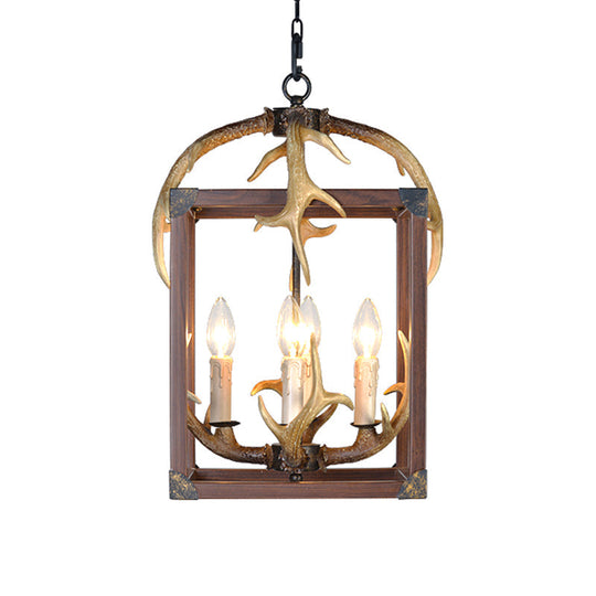 Rustic Metal Rectangle Frame Pendant Chandelier - Red Brown Finish 4/8 Lights Ideal For Dining Room