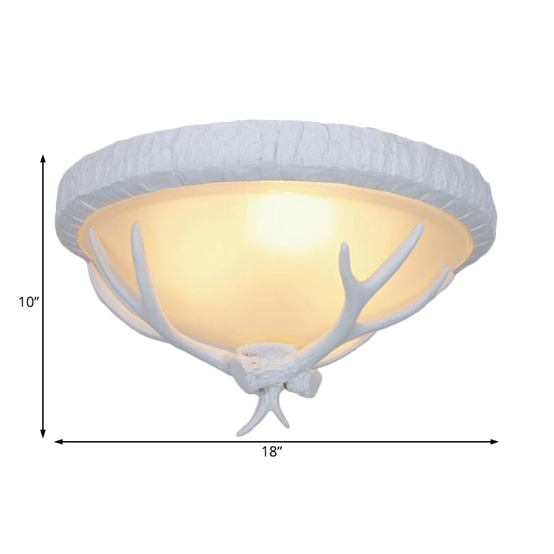 Country - Style Frosted Glass Flush Lamp With Elk Pattern - 3 Lights In White