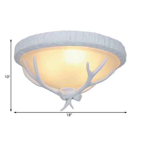 Country-Style Frosted Glass Flush Lamp With Elk Pattern - 3 Lights In White
