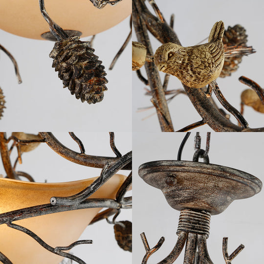 Country Bronze 3 - Light Bowl Semi Flush Mount With Frosted Glass - Ideal For Bedroom Lighting