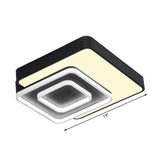 Contemporary Led Flush Mount Lighting Black Square Acrylic Fixture 15’/19’ Wide White/Warm Light