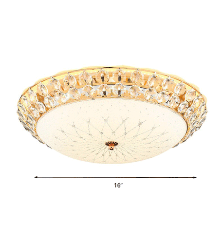 White Glass Led Flush Light With Crystal Accent - Simplicity Ceiling Lamp Available In 3 Sizes
