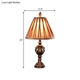 23/27 Vintage Fabric Table Lamp - Antique Brown Tone Conical Shape Living Room Nightstand Decor