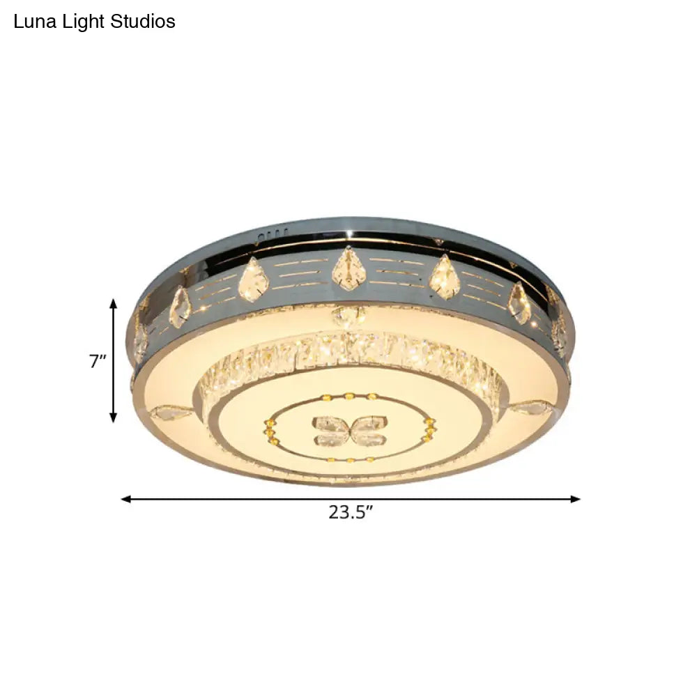 23.5’/31.5’ Led Round Flushmount Stainless-Steel Light Fixture With Clear Crystal Blocks -