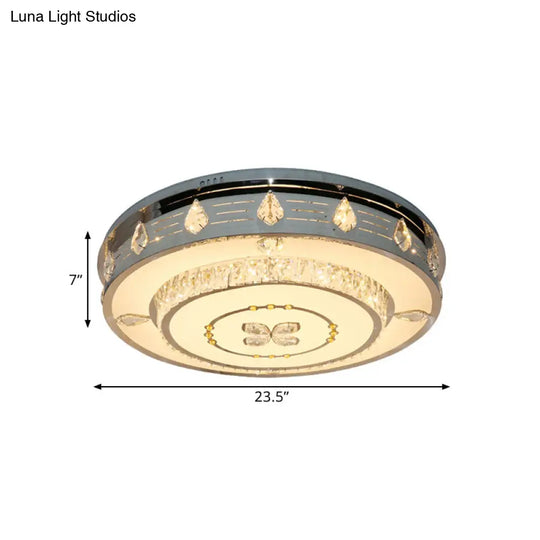23.5’/31.5’ Led Round Flushmount Stainless-Steel Light Fixture With Clear Crystal Blocks -