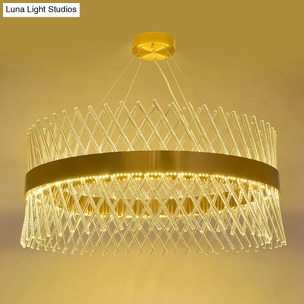 23.5’ Crystal Mesh Chandelier With Led Lights - Elegant Brass Pendant Light For Dining Room
