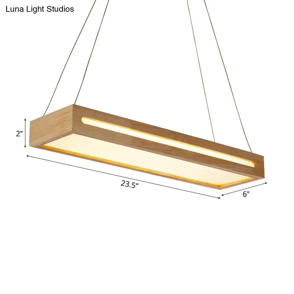 23.5 Modern Wooden Led Pendant Light - 1-Light Beige Ceiling Lamp With Diffuser In