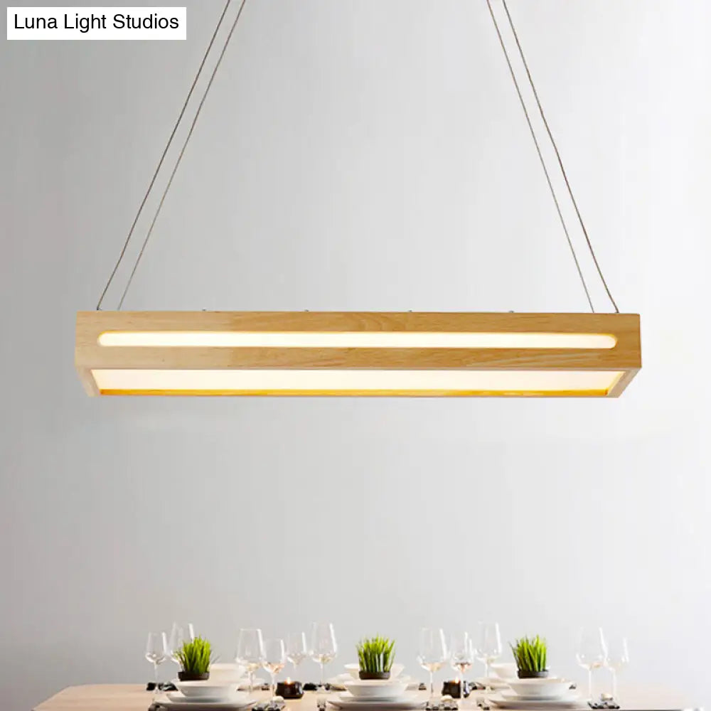 23.5 Modern Wooden Led Pendant Light - 1-Light Beige Ceiling Lamp With Diffuser In