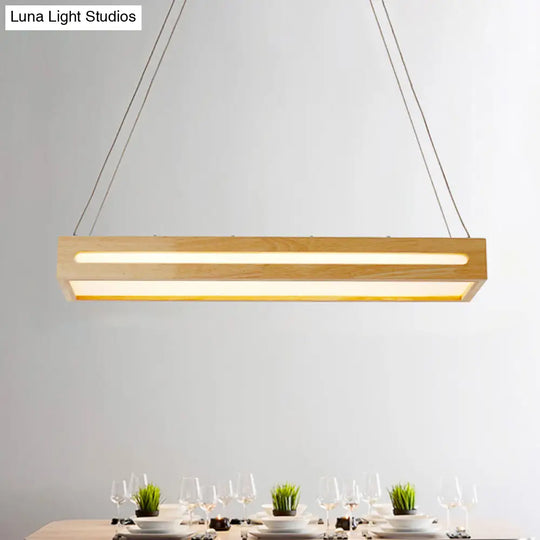 23.5 Modern Wooden Led Pendant Light - 1-Light Beige Ceiling Lamp With Diffuser In