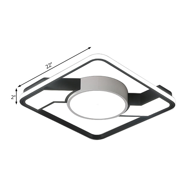 Modern Led Flush Mount Lamp: Wide Black - White Acrylic Square Light Fixture (18’/22’/31.5’)