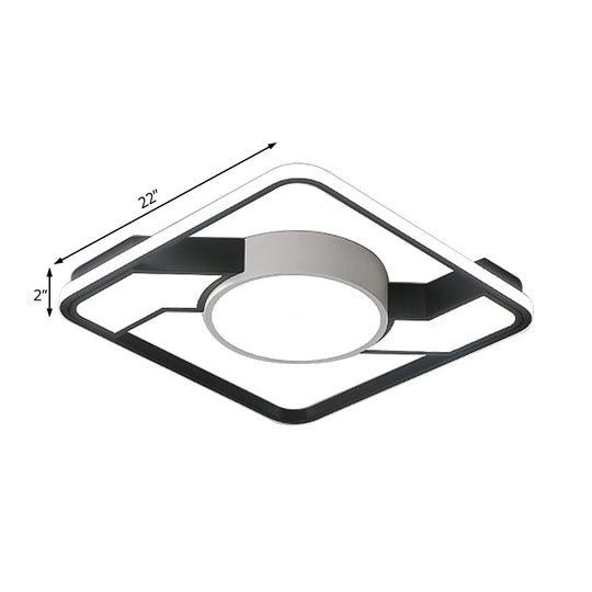 Modern Led Flush Mount Lamp: Wide Black - White Acrylic Square Light Fixture (18’/22’/31.5’)