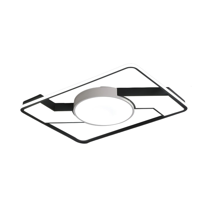 Modern Led Flush Mount Lamp: Wide Black - White Acrylic Square Light Fixture (18’/22’/31.5’)