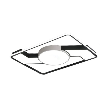 Modern Led Flush Mount Lamp: Wide Black - White Acrylic Square Light Fixture (18’/22’/31.5’)