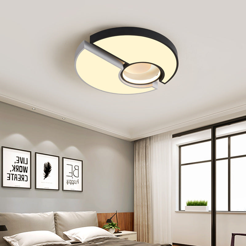 Modern Metal Round Flush Mount Light With Led And Recessed Diffuser In Black/White White/Warm