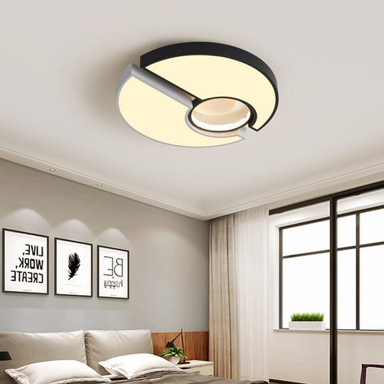Modern Metal Round Flush Mount Light With Led And Recessed Diffuser In Black/White White/Warm