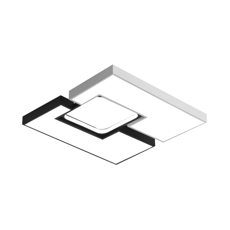 Modern Metal Square/Rectangular Flush Mount Lamp - Black/White 22’/31.5’ Wide Led Ceiling