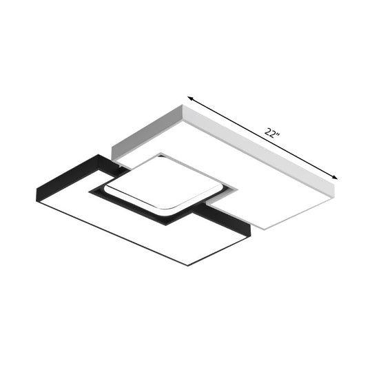 Modern Metal Square/Rectangular Flush Mount Lamp - Black/White 22/31.5 Wide Led Ceiling Fixture With