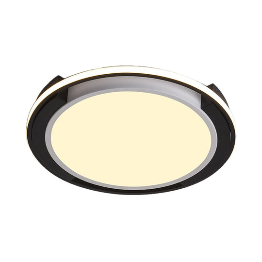 Contemporary Black Round Led Flush Mount Light Fixture - 19’/22’ Wide White/Warm Frosted Diffuser