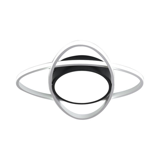 20.5’/28’ Wide Oval Metal Flush Mount Lamp - Modern Black And White Led Ceiling Fixture With