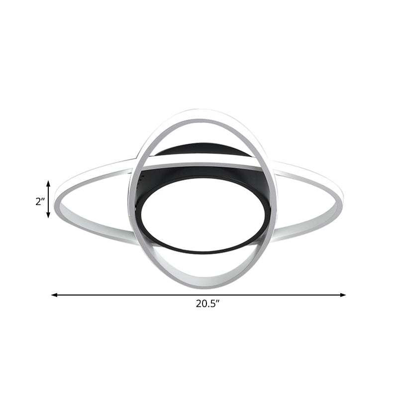 20.5’/28’ Wide Oval Metal Flush Mount Lamp - Modern Black And White Led Ceiling Fixture With