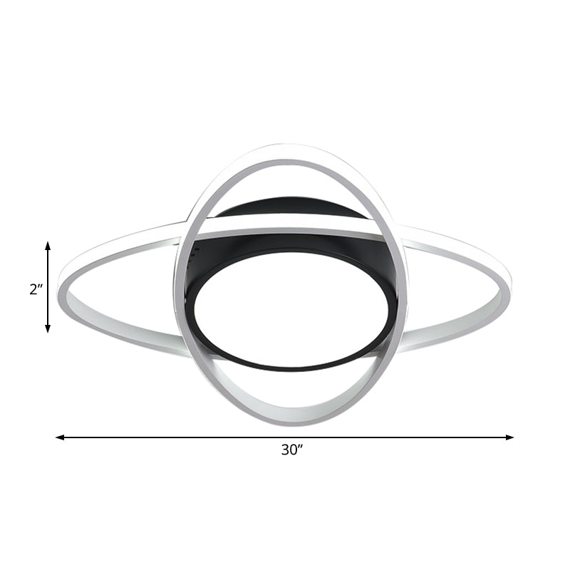 20.5’/28’ Wide Oval Metal Flush Mount Lamp - Modern Black And White Led Ceiling Fixture With