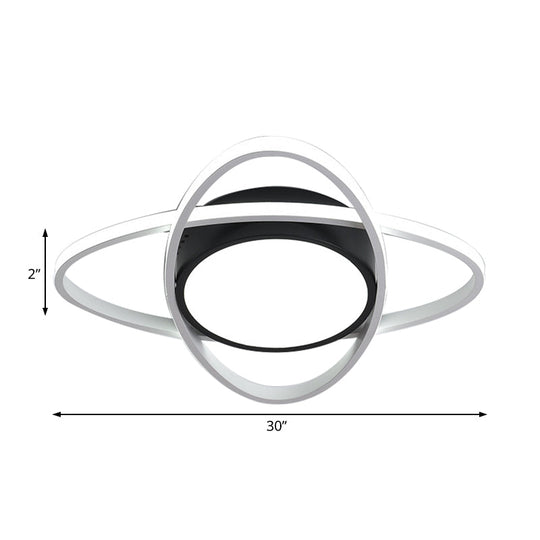 20.5’/28’ Wide Oval Metal Flush Mount Lamp - Modern Black And White Led Ceiling Fixture With