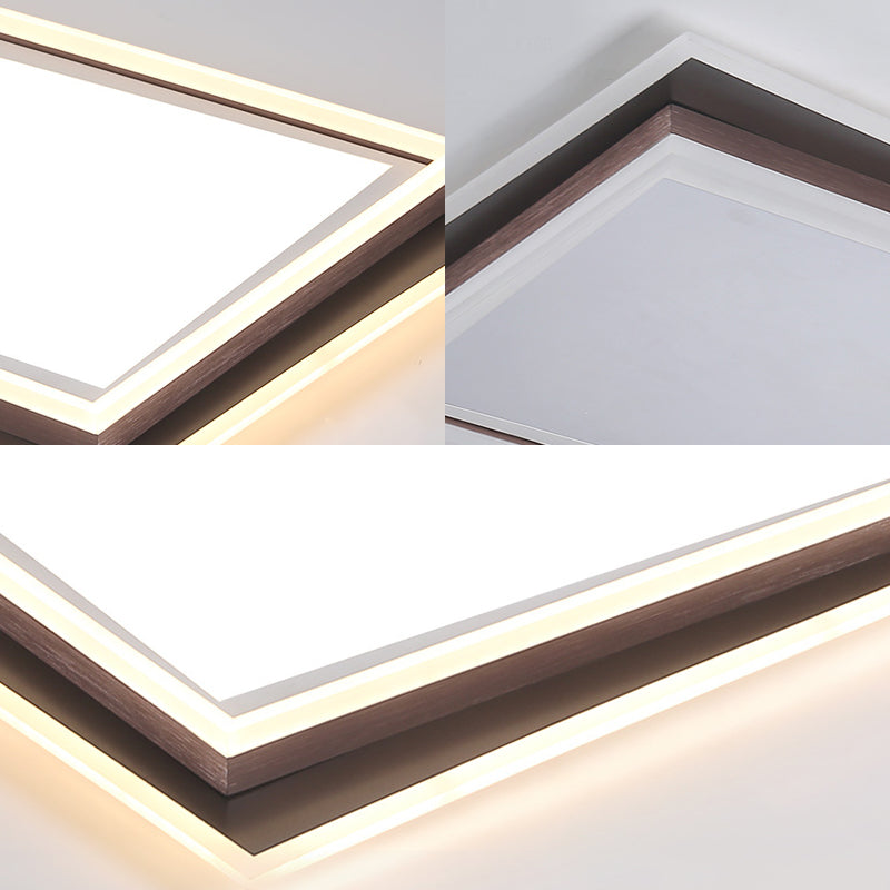 Modern Metal Led Flush Mount Ceiling Lamp With Recessed Diffuser - Square/Rectangular White/Warm