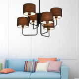 Contemporary Metal Sputnik Chandelier: Black Led Multi-Light Pendant Lamp With Fabric Drum Shade
