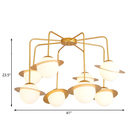 Contemporary Metal Radial Chandelier With 8 Lights - Gold/Chrome Led Ceiling Lamp And Glass Globe
