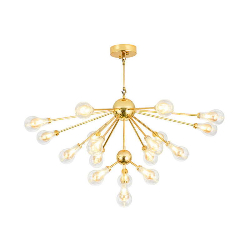 Modern Gold Led Sputnik Chandelier Pendant With Clear Glass Bulb Shades - Multi-Light Hanging