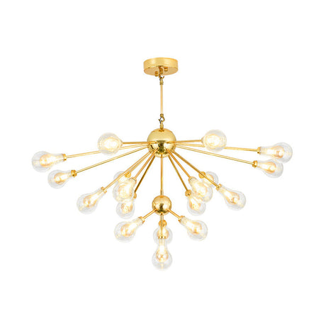 Sputnik Metal Chandelier Pendant - Modern Gold Led Hanging Light Fixture With Clear Glass Bulb