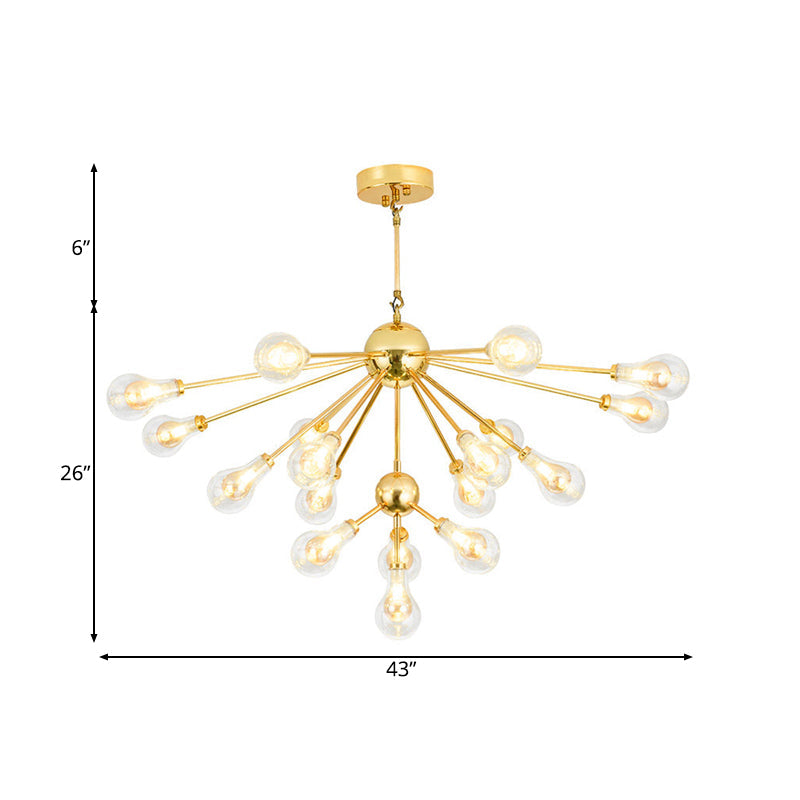 Modern Gold Led Sputnik Chandelier Pendant With Clear Glass Bulb Shades - Multi-Light Hanging