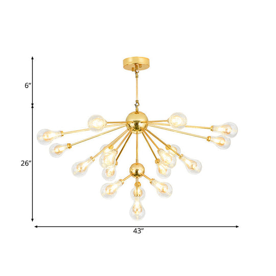Modern Gold Led Sputnik Chandelier Pendant With Clear Glass Bulb Shades - Multi-Light Hanging