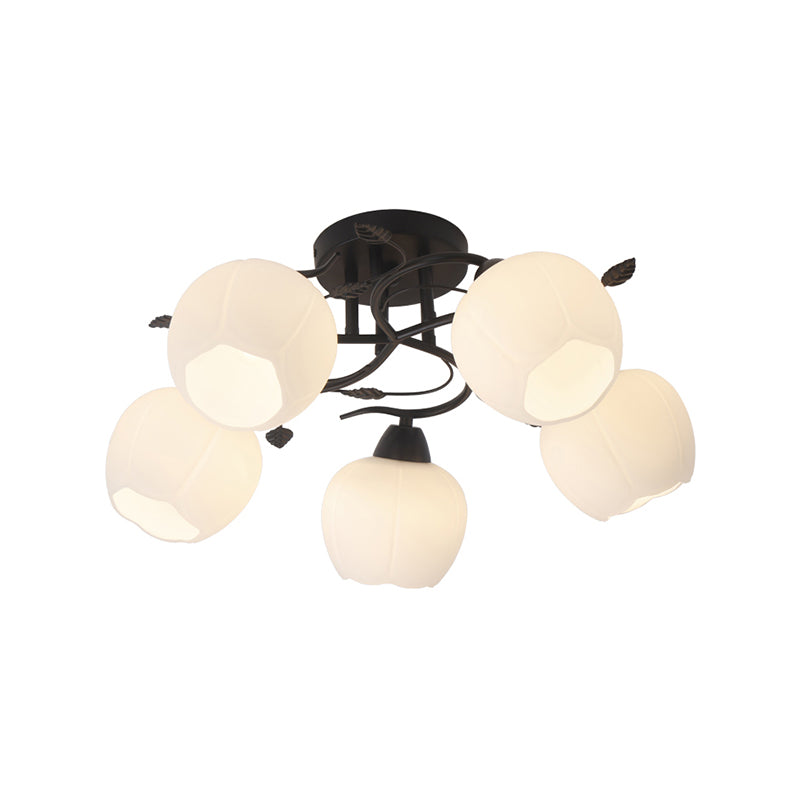 Traditional White Glass Semi Flush Ceiling Light For Living Room - 1 Globe Fixture