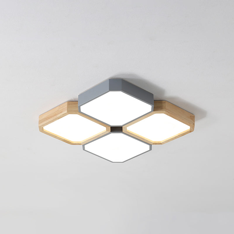 Led Checkered Ceiling Light: Nordic Grey Metal And Wood Fixture For Living Room 4 / Third Gear