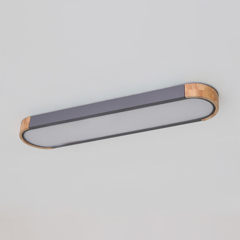 Minimalist Led Flush Mount Ceiling Light: Grey Wood Accent Oblong Shape / 37.5’ White
