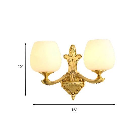 Ivory Glass Conical Wall Mounted Lamp Vintage Bedroom Lighting Fixture With Gold Accents