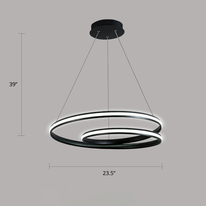 Aluminum Led Chandelier Light - Loop Shaped Minimalist Dining Room Suspension Lamp Black / 23.5’