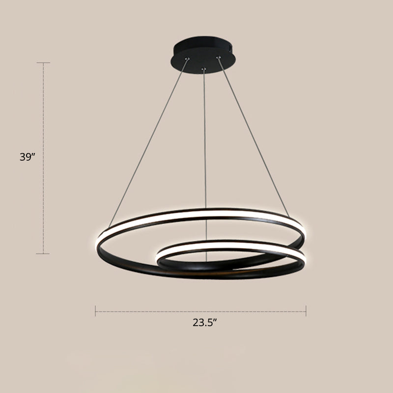Aluminum Led Chandelier Light - Loop Shaped Minimalist Dining Room Suspension Lamp Black / 23.5’