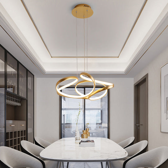 Gold Metal Twisty Led Chandelier - Simple Style Hanging Lamp For Restaurants