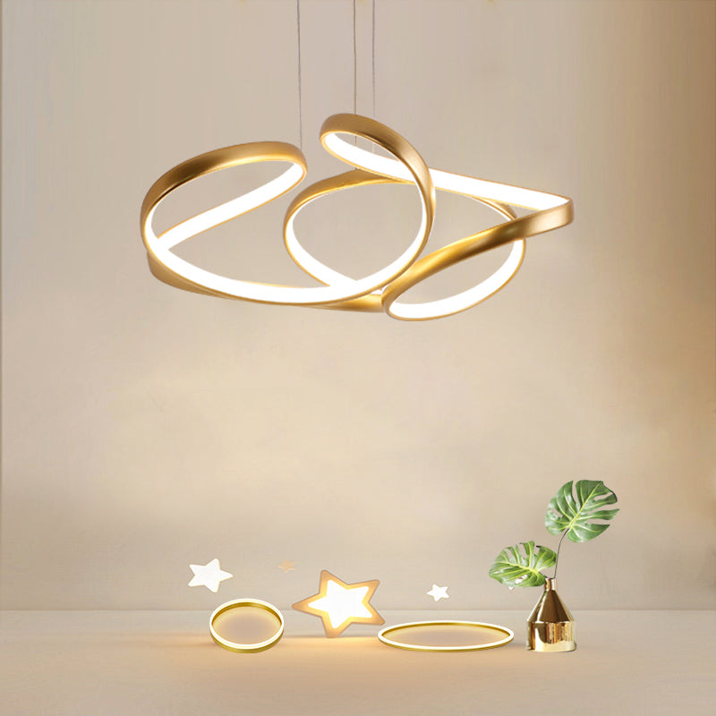 Gold Metal Twisty Led Chandelier - Simple Style Hanging Lamp For Restaurants