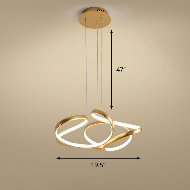 Gold Metal Twisty Led Chandelier - Simple Style Hanging Lamp For Restaurants / 19.5’ Warm